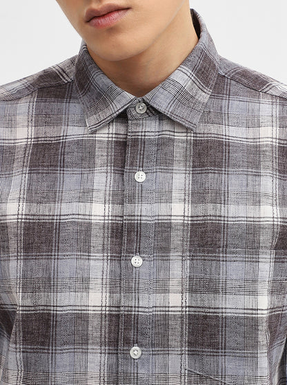 Dark Grey Checked Slim Fit Casual Shirt | Greenfibre