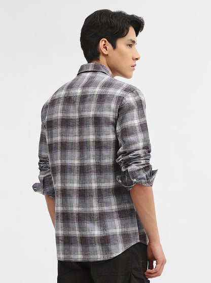 Dark Grey Checked Slim Fit Casual Shirt | Greenfibre