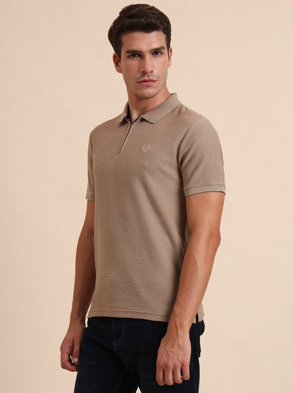 Oxford Brown Printed Slim Fit Polo T-Shirt | Greenfibre