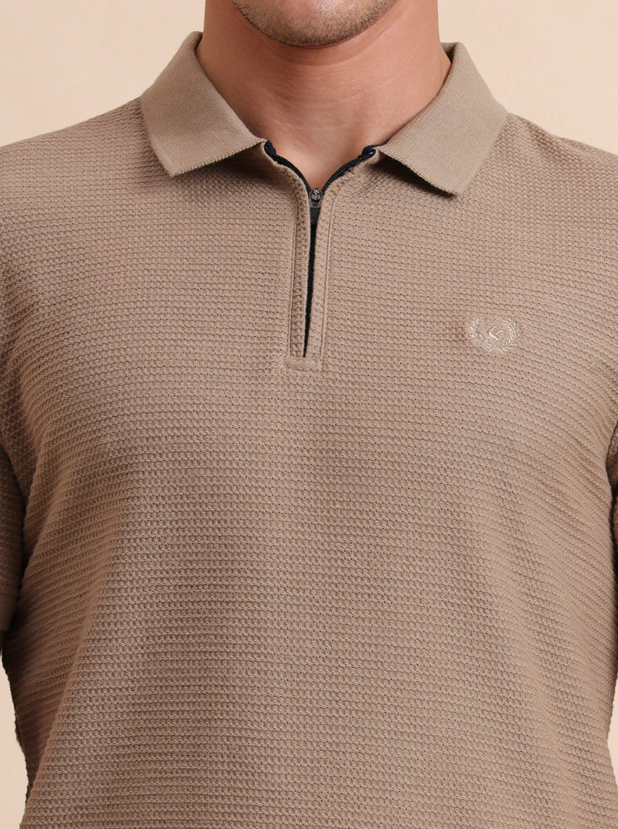 Oxford Brown Printed Slim Fit Polo T-Shirt | Greenfibre