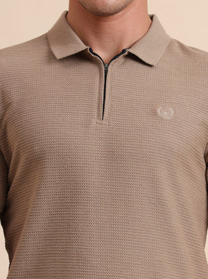 Oxford Brown Printed Slim Fit Polo T-Shirt | Greenfibre