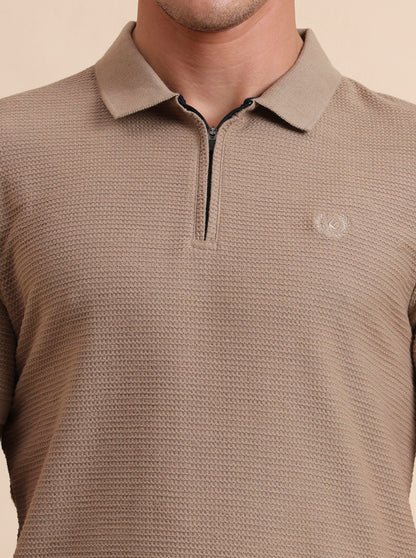 Oxford Brown Printed Slim Fit Polo T-Shirt | Greenfibre