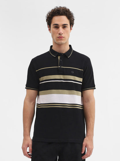 Black & White Striped Slim Fit Polo T-Shirt | JadeBlue