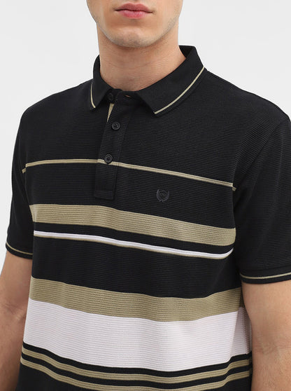 Black & White Striped Slim Fit Polo T-Shirt | JadeBlue