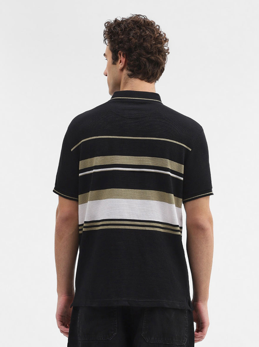 Black & White Striped Slim Fit Polo T-Shirt | JadeBlue
