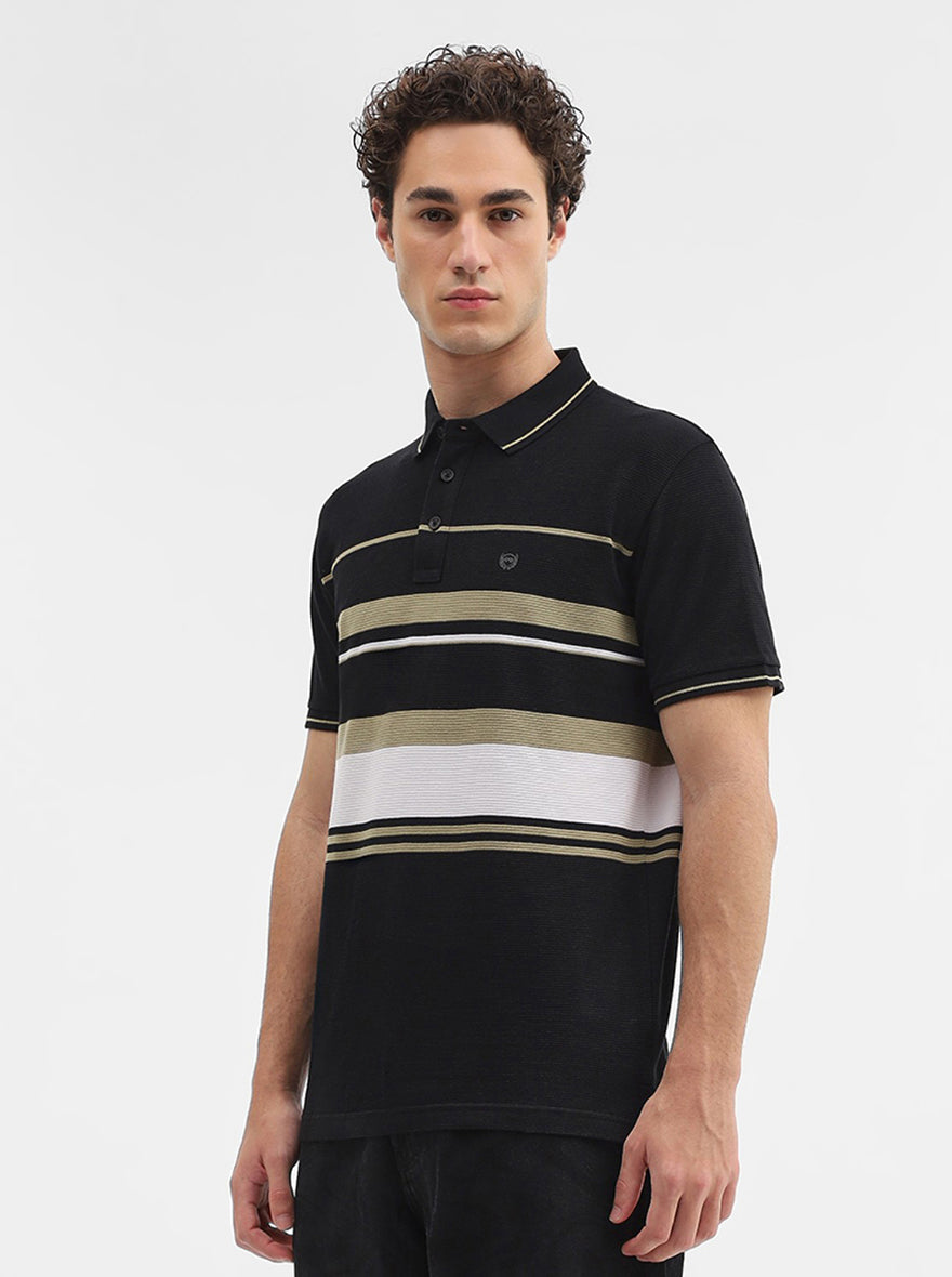 Black & White Striped Slim Fit Polo T-Shirt | JadeBlue