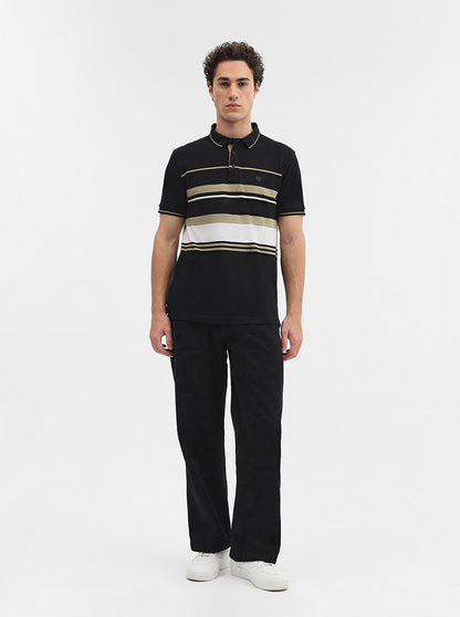 Black & White Striped Slim Fit Polo T-Shirt | JadeBlue