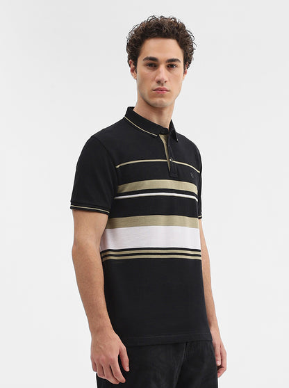 Black & White Striped Slim Fit Polo T-Shirt | JadeBlue