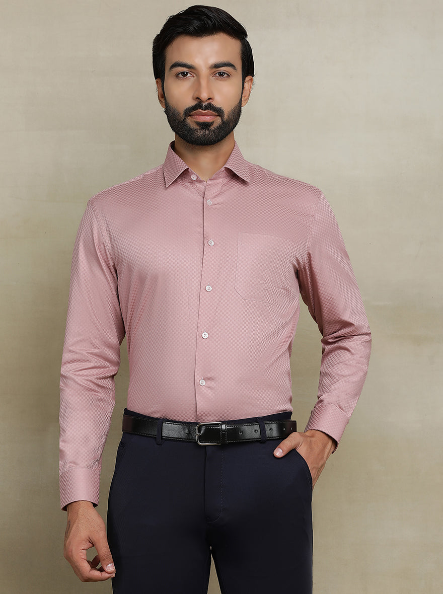 Dusty Pink Dobby Regular Fit Formal Shirt | JadeBlue