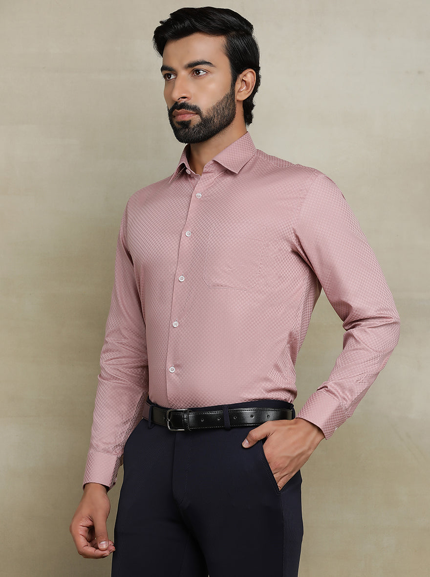 Dusty Pink Dobby Regular Fit Formal Shirt | JadeBlue
