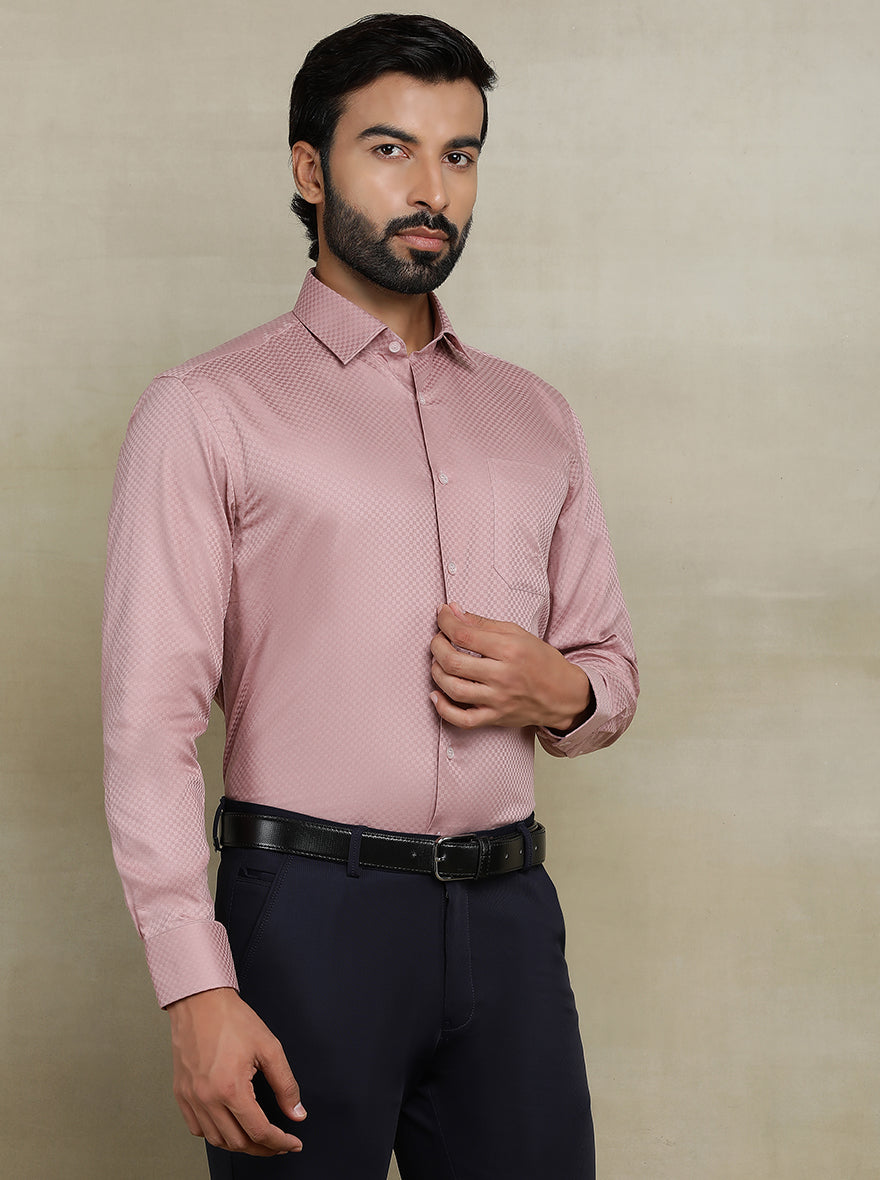 Dusty Pink Dobby Regular Fit Formal Shirt | JadeBlue