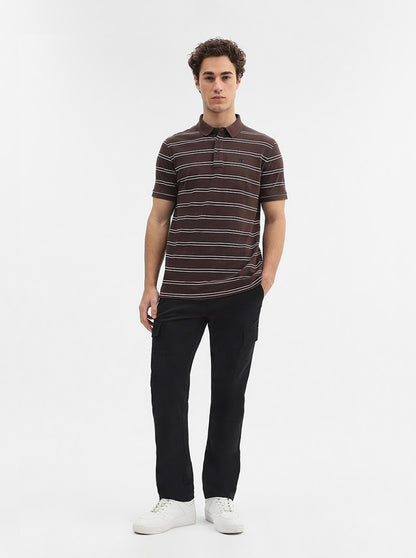 Brown & Black Striped Slim Fit Polo T-Shirt | JadeBlue