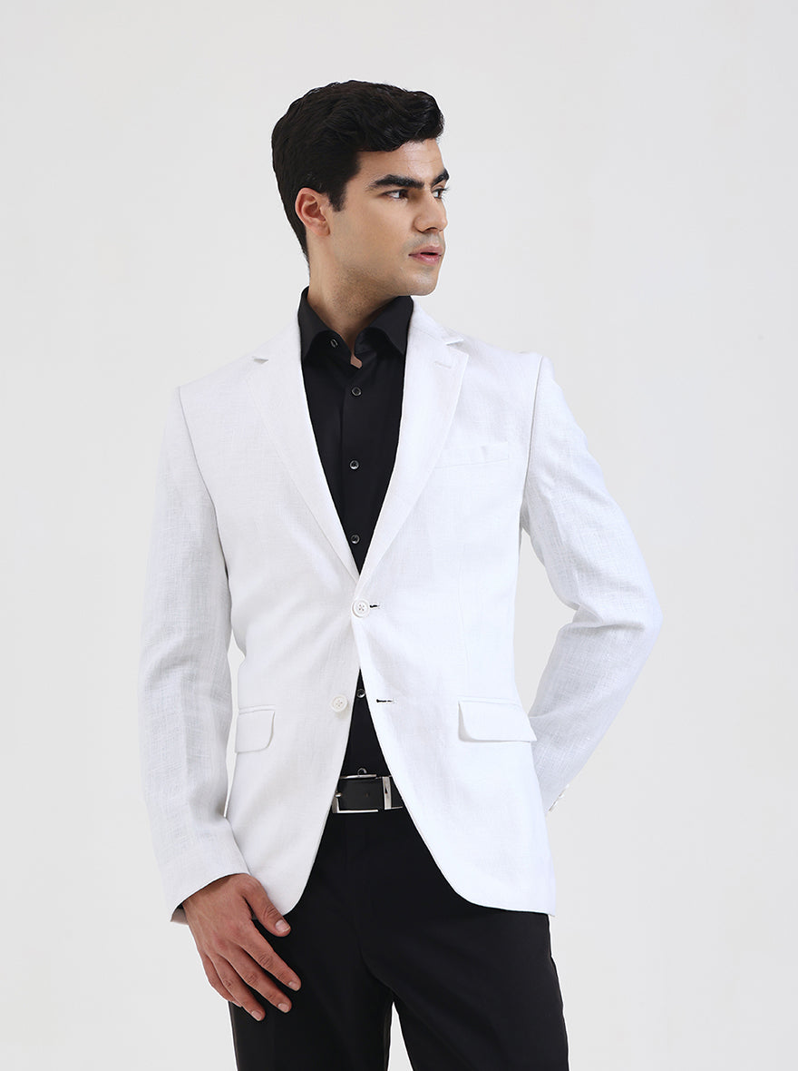 White Solid Regular Fit Blazer | JB Studio