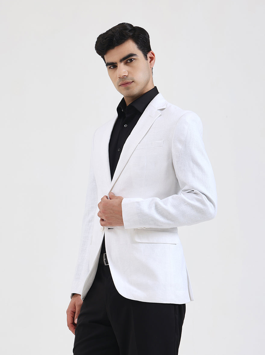 White Solid Regular Fit Blazer | JB Studio