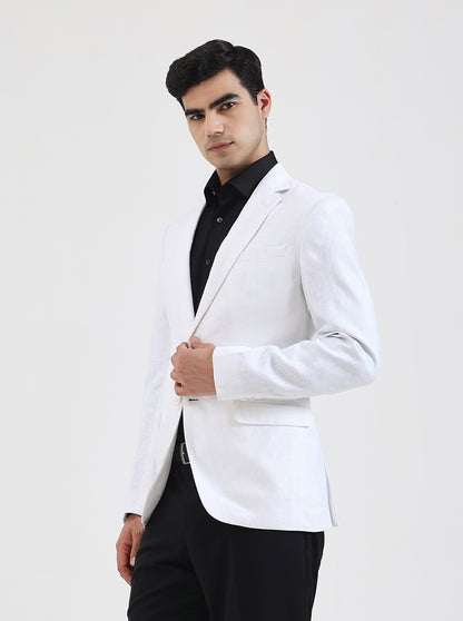 White Solid Regular Fit Blazer | JB Studio