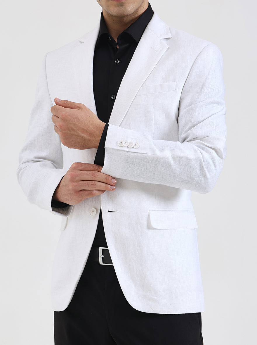 White Solid Regular Fit Blazer | JB Studio