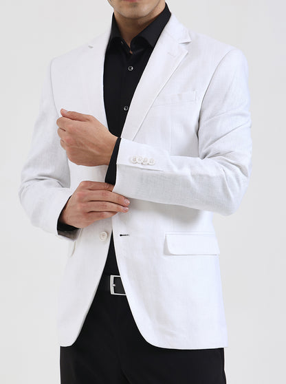 White Solid Regular Fit Blazer | JB Studio