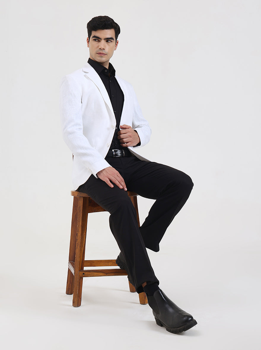 White Solid Regular Fit Blazer | JB Studio
