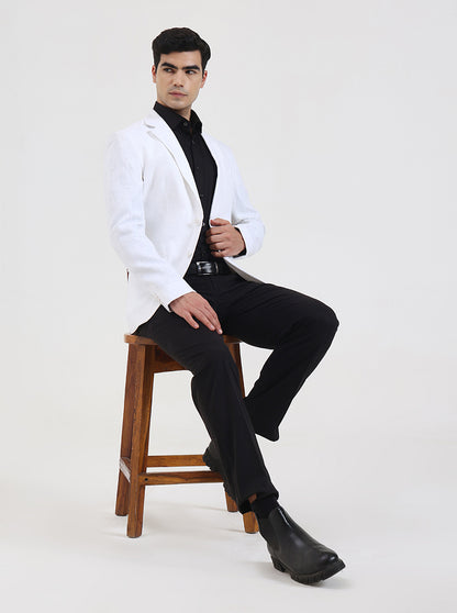 White Solid Regular Fit Blazer | JB Studio