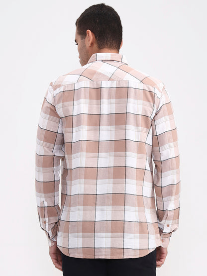 Brown Checked Slim Fit Casual Shirt | JadeBlue