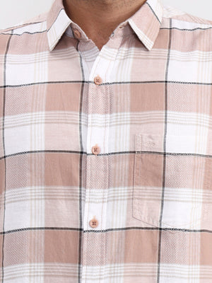 Brown Checked Slim Fit Casual Shirt | JadeBlue