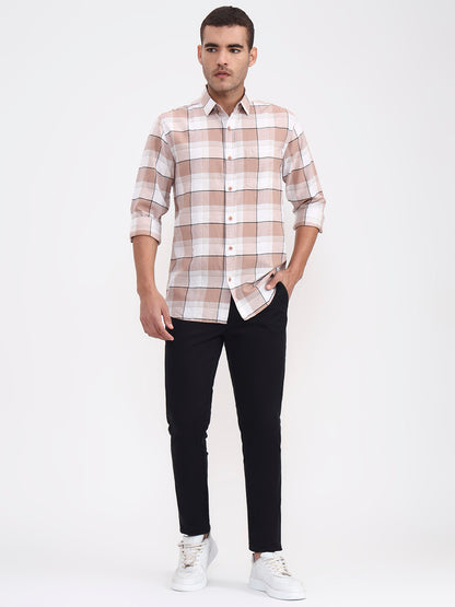 Brown Checked Slim Fit Casual Shirt | JadeBlue