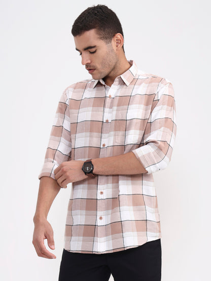Brown Checked Slim Fit Casual Shirt | JadeBlue