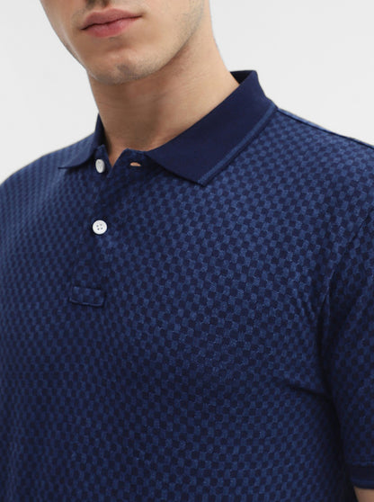 Indigo Blue Checked Slim Fit Polo T-Shirt | Greenfibre