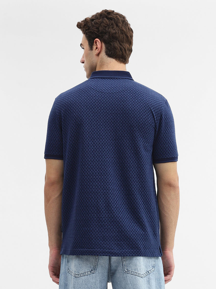 Indigo Blue Checked Slim Fit Polo T-Shirt | Greenfibre