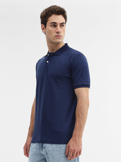 Indigo Blue Checked Slim Fit Polo T-Shirt | Greenfibre