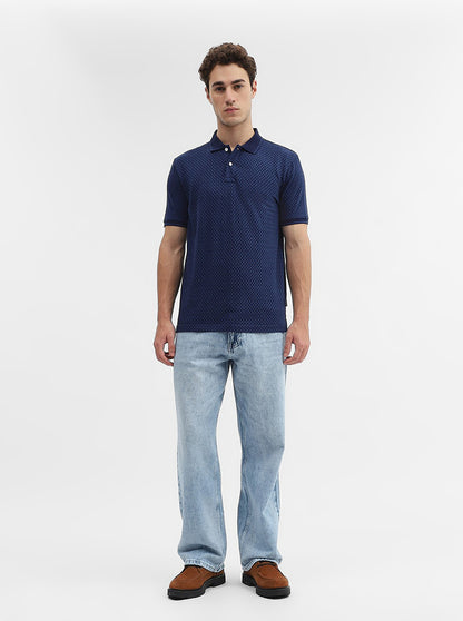Indigo Blue Checked Slim Fit Polo T-Shirt | Greenfibre