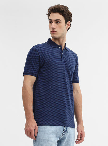 Indigo Blue Checked Slim Fit Polo T-Shirt | Greenfibre