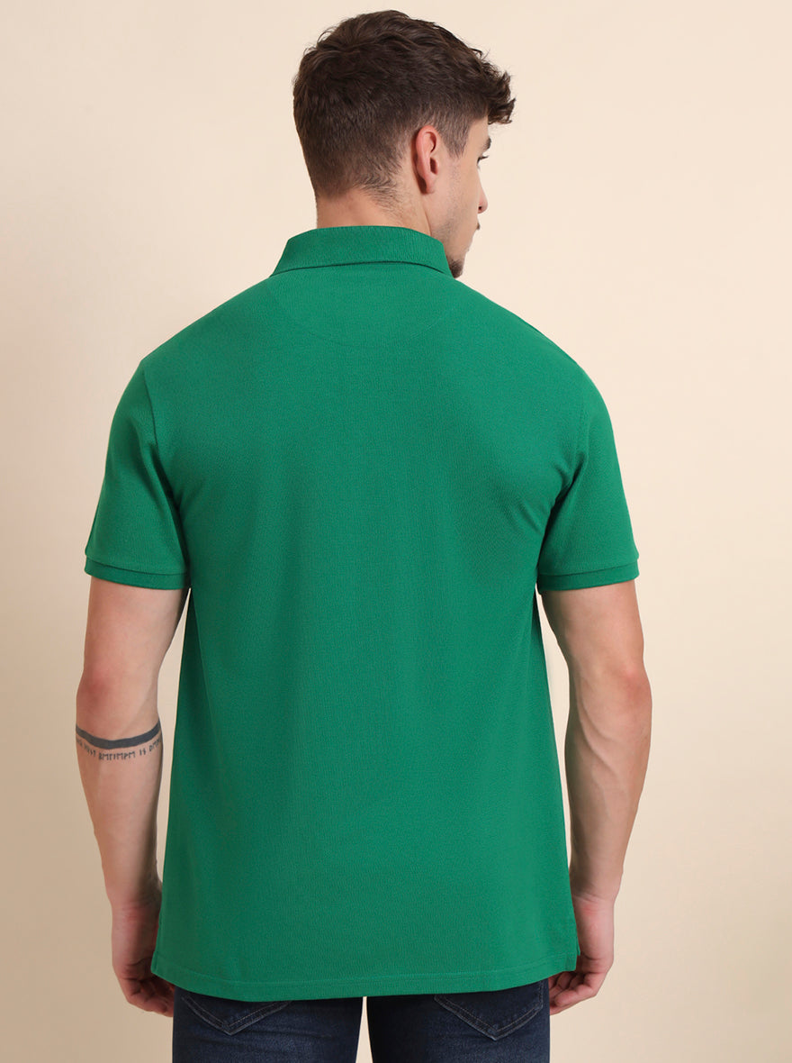 Fern Green Solid Slim Fit Polo T-Shirt | JadeBlue