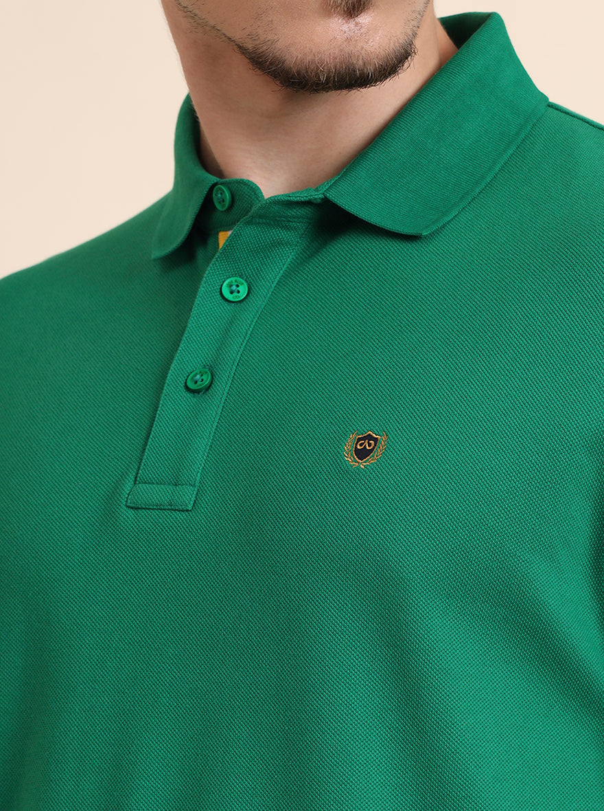 Fern Green Solid Slim Fit Polo T-Shirt | JadeBlue