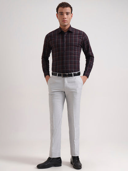 Grey & Maroon Checked Slim Fit Formal Shirt | Metal
