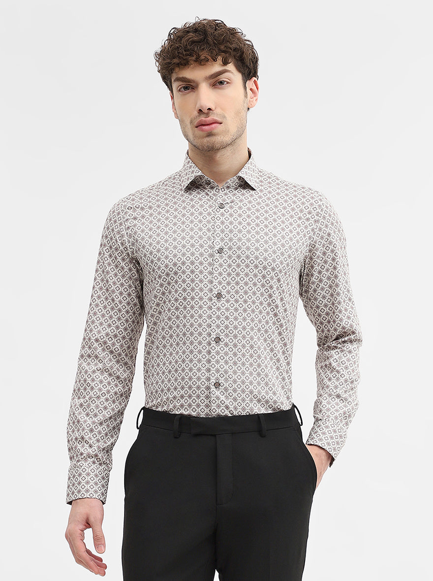 Cream & Maroon Printed Slim Fit Party Wear Shirt | Wyre