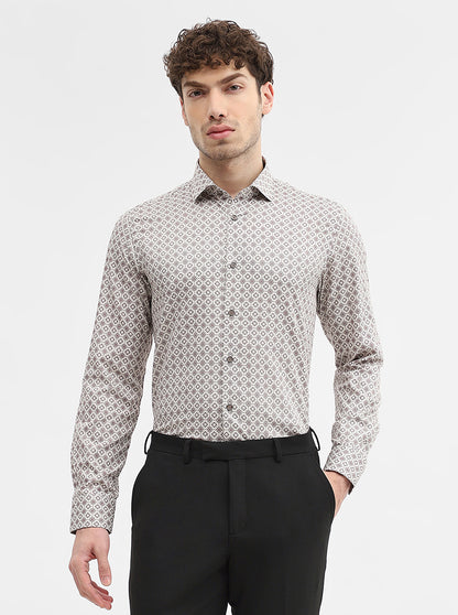 Cream & Maroon Printed Slim Fit Party Wear Shirt | Wyre