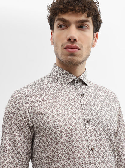 Cream & Maroon Printed Slim Fit Party Wear Shirt | Wyre
