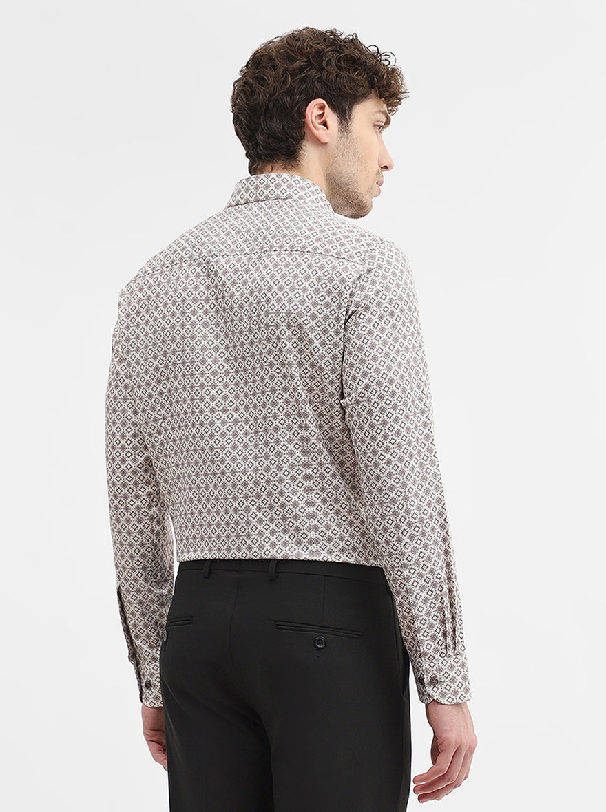Cream & Maroon Printed Slim Fit Party Wear Shirt | Wyre