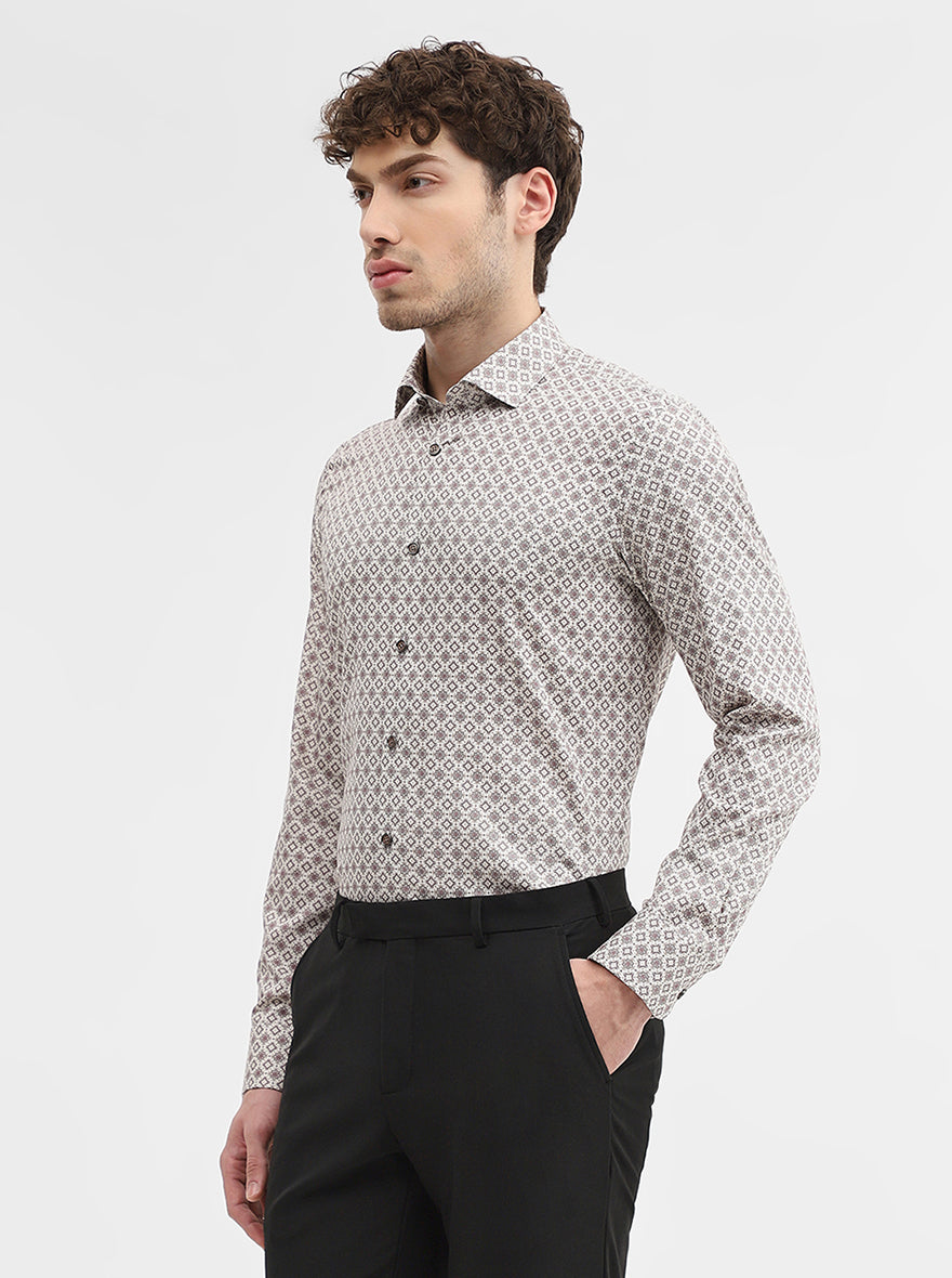 Cream & Maroon Printed Slim Fit Party Wear Shirt | Wyre