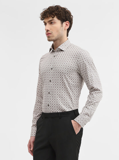Cream & Maroon Printed Slim Fit Party Wear Shirt | Wyre
