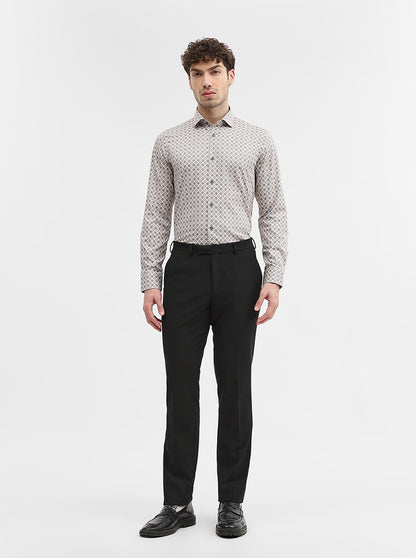Cream & Maroon Printed Slim Fit Party Wear Shirt | Wyre