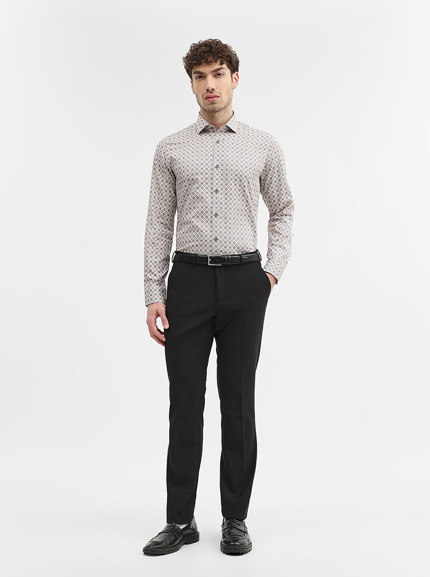 Cream & Maroon Printed Slim Fit Party Wear Shirt | Wyre
