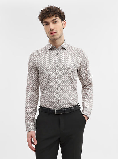 Cream & Maroon Printed Slim Fit Party Wear Shirt | Wyre