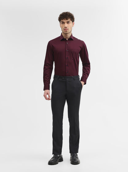 Wine Solid Slim Fit Formal Shirt | Metal
