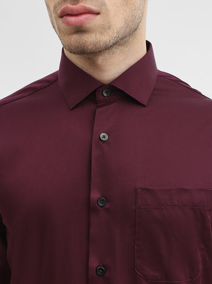 Wine Solid Slim Fit Formal Shirt | Metal