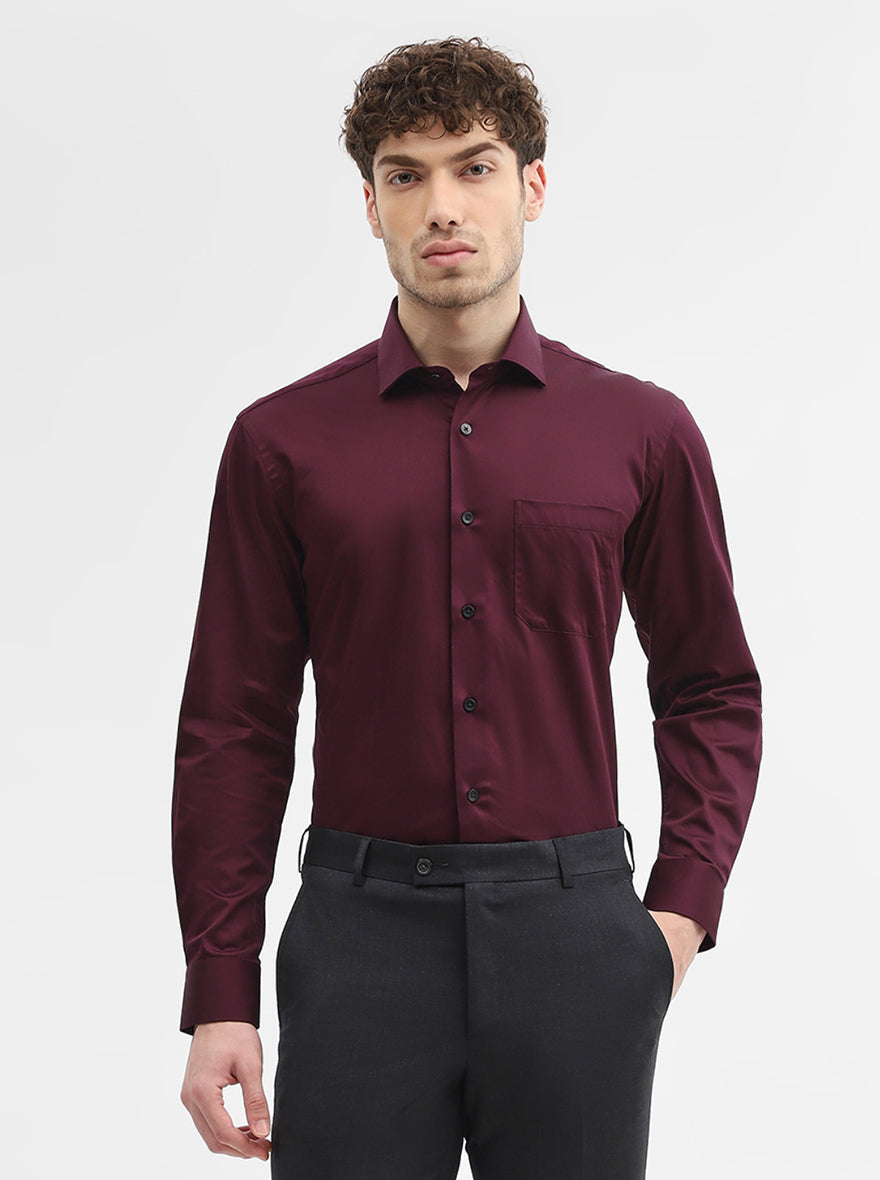 Wine Solid Slim Fit Formal Shirt | Metal
