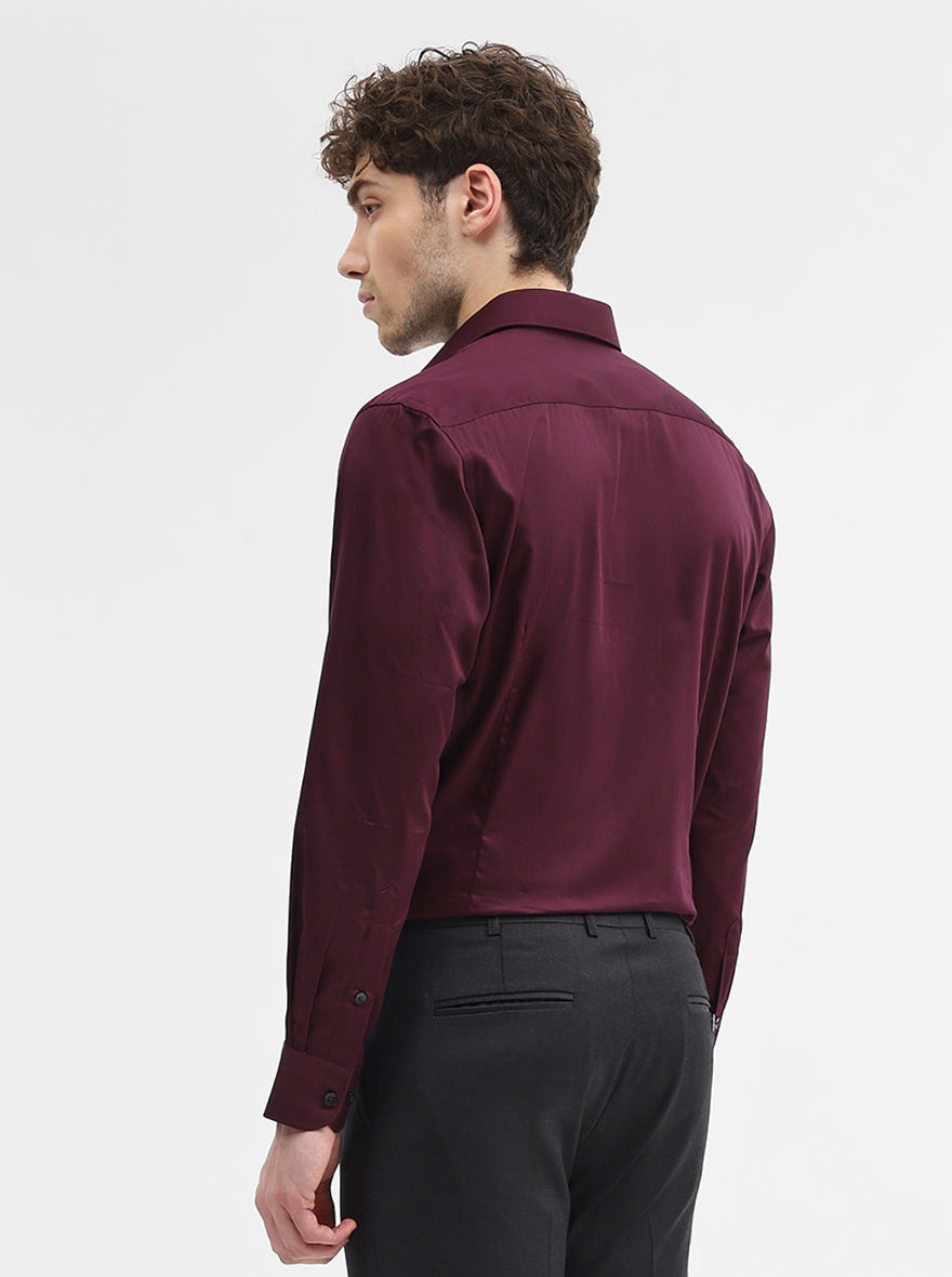 Wine Solid Slim Fit Formal Shirt | Metal