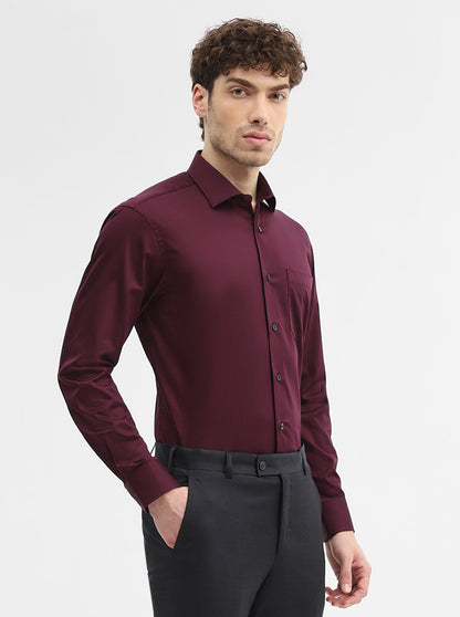 Wine Solid Slim Fit Formal Shirt | Metal
