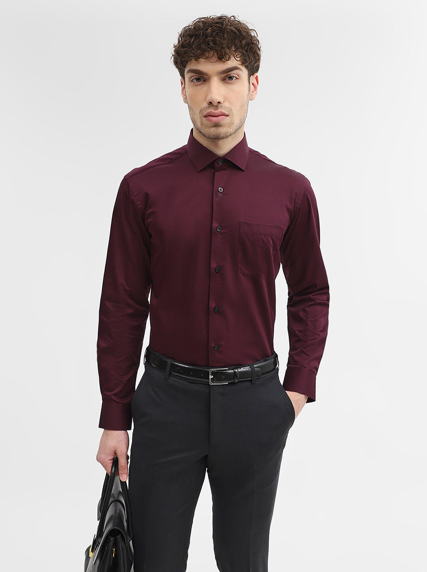 Wine Solid Slim Fit Formal Shirt | Metal